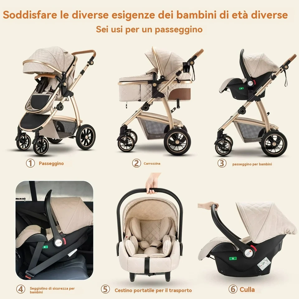 Passeggino 3 in 1 Trio Neonato Carrozzina Seggiolino Auto Alta Vista Pieghevole - Image 4 of 4