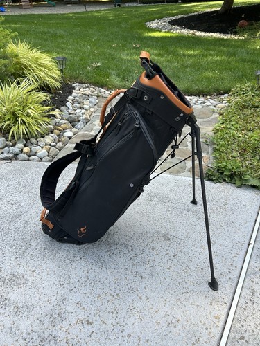 Canvas Leather Golf Stand Bag Black/Brown 4-Way Luxury
