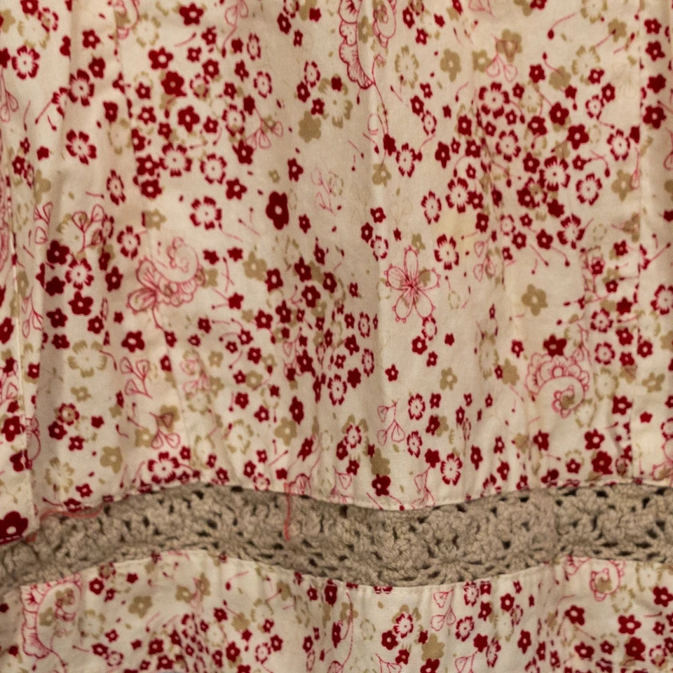 Женские XXL 2 X красный цветочный белый крест хлопок скраб Топ галстук назад крючком деталь - Изображение 4 из 4