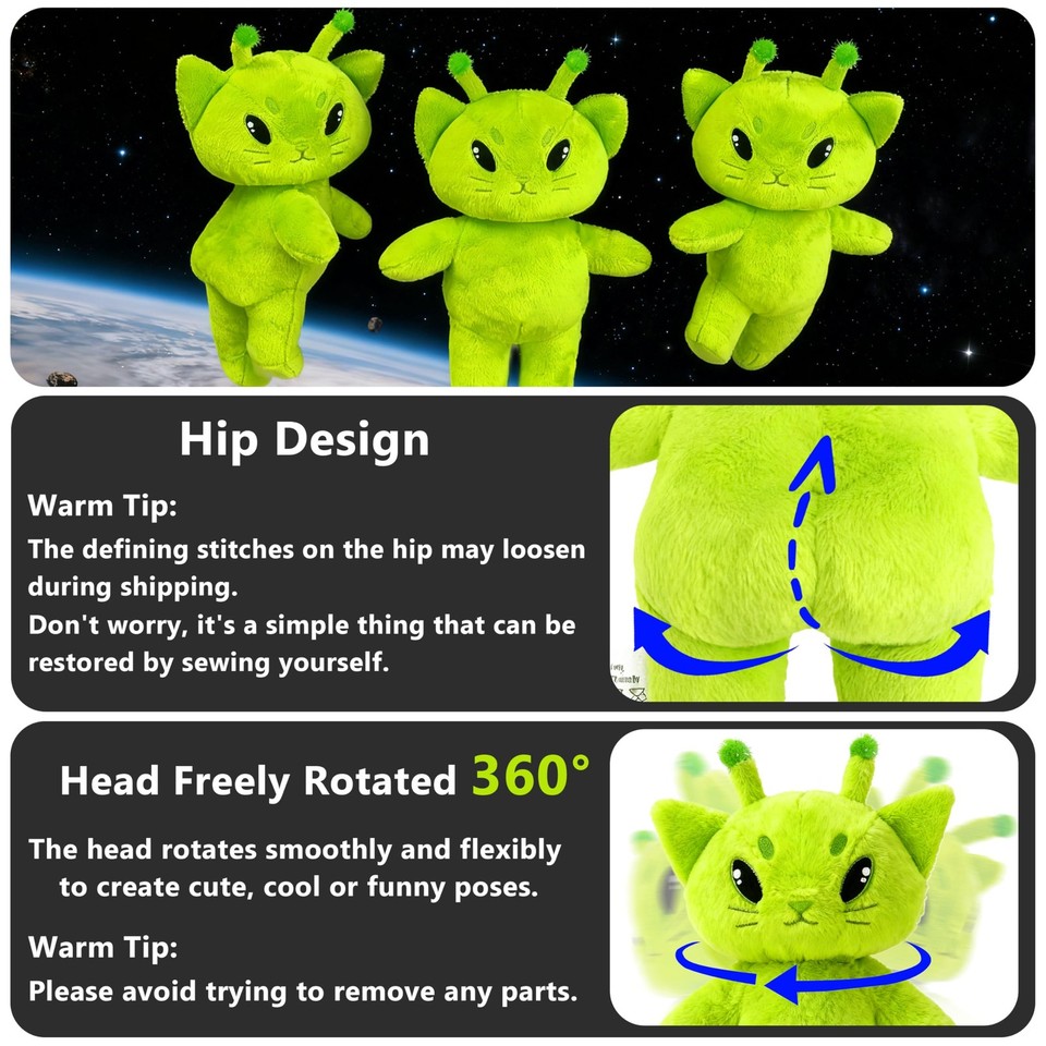 Alien Plush Cat Meme 9.8”, Green Alien Stuffed Cat Plush Soft Cute ...