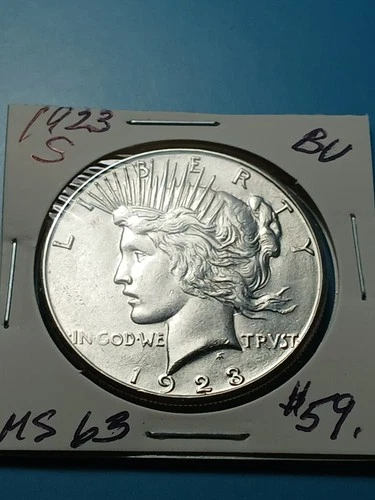 1923-S PEACE SILVER DOLLAR. MS/BU/
