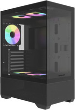 I802 Mesh Air Flow Compact Panoramic ATX Mid Tower Case 270 View Tempered Gla
