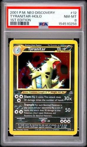POKEMON TYRANITAR 2001 NEO DISCOVERY 1ST EDITION #12 HOLO PSA 8 NEW CERT
