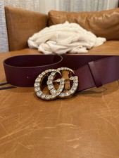 Gucci Marmont GG Pearl Black Calfskin Leather Belt Size 80MM