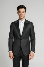 Canali Tuxedo Jacket Dark Charcoal Wool Peak Lapel Satin Trim 1-Button 40R NWOT