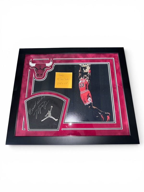 Michael Jordan Signed Fabric Framed With inscription best Wishes!! Rare Piece.