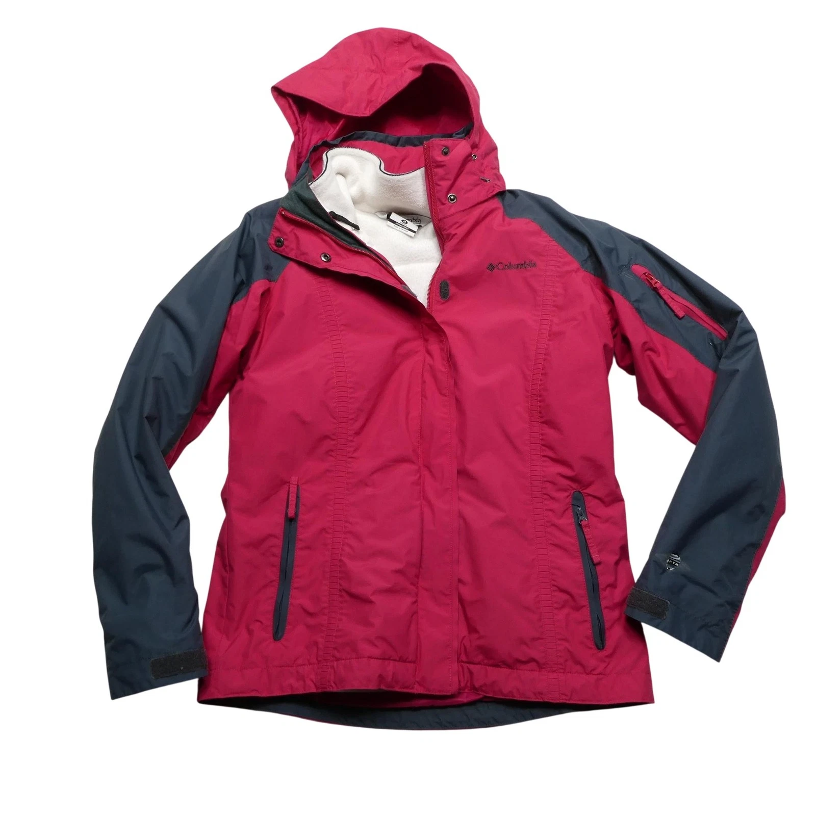 Columbia Jacket Womens Medium Pink Hooded Interchange 3 In 1 Fleece Lined Ski