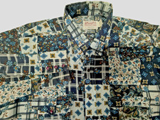 Vtg WRANGLER Blue Print Pearl Snap Long Sleeve Cotton Poly Western Shirt 16.5-36