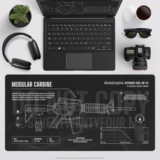 Carbine Gun Blueprint Gaming Mouse Pad Tactical Rifle Desk Mat Extended Mousepad