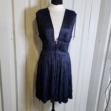 Ulla Johnson Deep Blue Giselle Plissé-satin Mini Dress Size 10 Pleats Soft Shiny