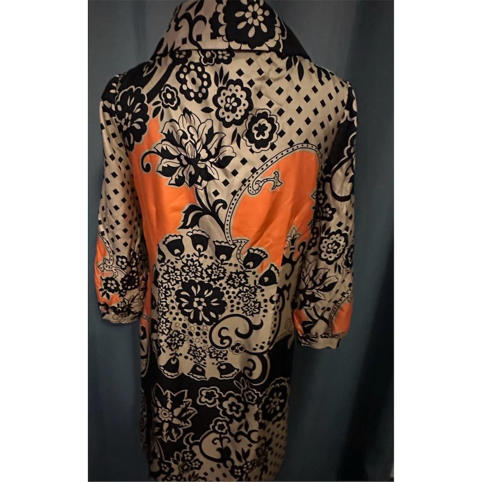Tibi Women's Size 6 Standard Silk Midi Dress Black Orange Floral Party Cocktail - Image 3 of 4