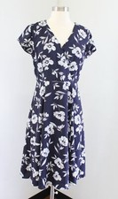Ann Taylor Navy Blue Flutter Sleeve Night Sky Floral Print Dress Size 2 A Line
