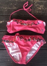 HURLEY GIRLS FLUTTER BANDEAU RUFFLE BOTTOMS BIKINI 2 PC SET PINK SZ 14 EUC  47