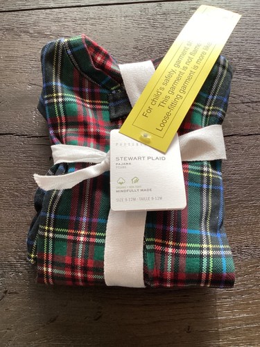 Pottery Barn Stewart Plaid Organic Cotton Pajamas 9-12 months NEW Christmas - 第 3/5 張圖片