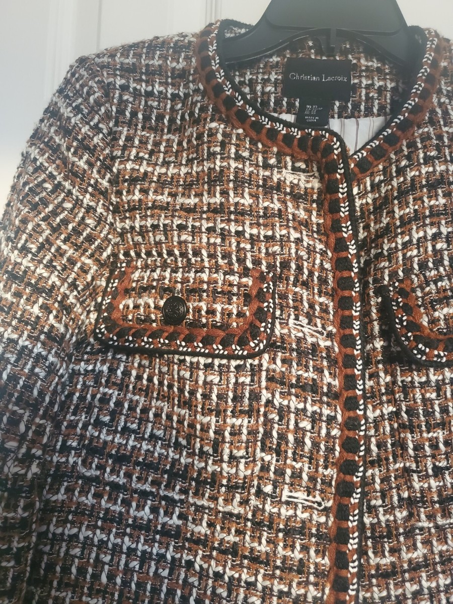 NWT CHRISTIAN LACROIX Brown and White Tweed Jacket/Blazer Sz S | eBay