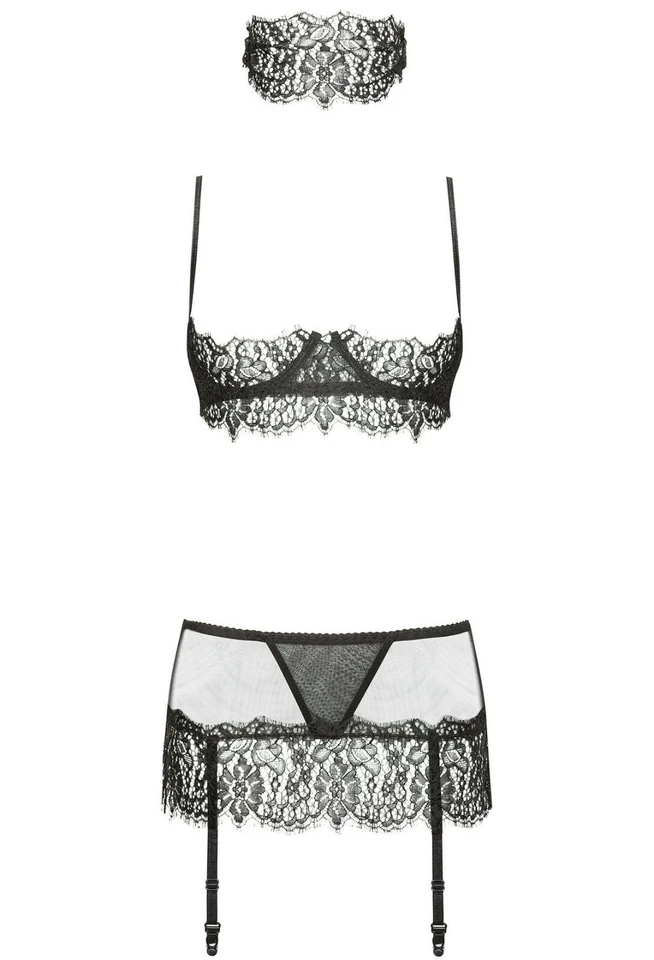 Erotik Dessous Straps Set Serenity String Rock Spitze Strapsgürtel Hebe BH Luxus - Bild 3 von 4