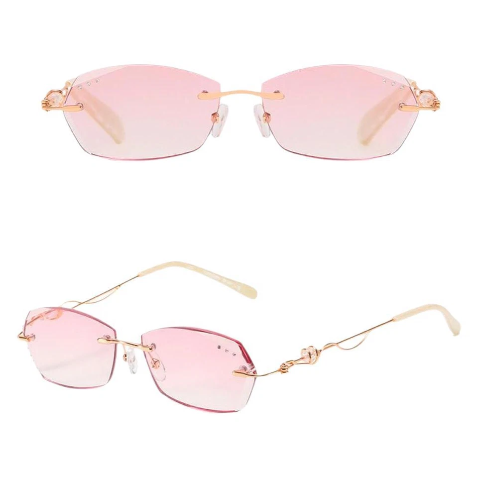 Gafas de lectura para damas sin marco diamante degradado rosa sin montura anti-luz azul Foto 4 de 4