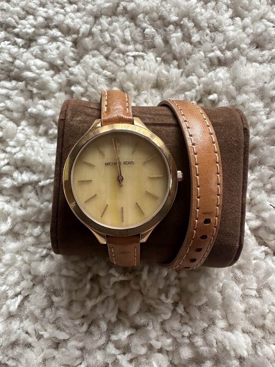 Michael Kors Ladies MK2347 Rose Gold Acrylic Leather Horn Face Wrap Watch