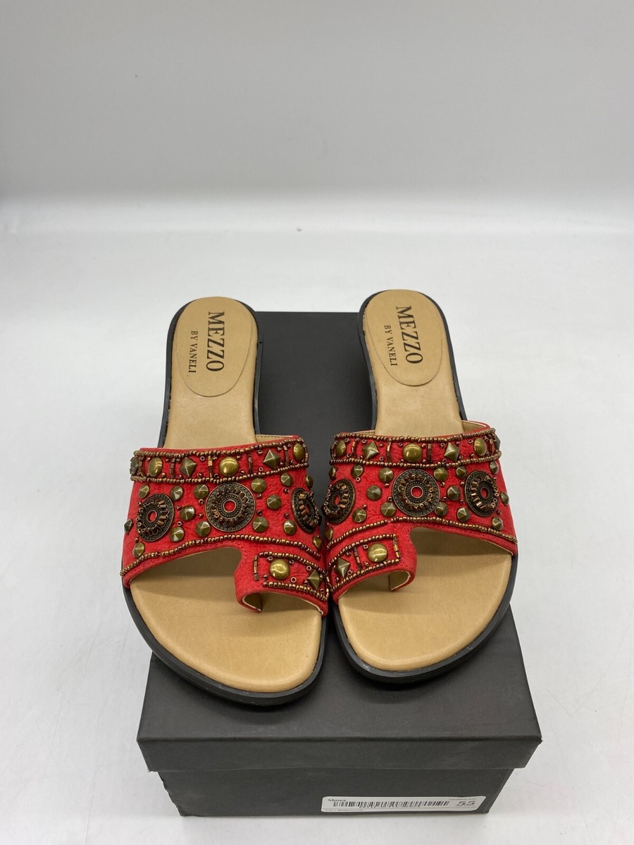 Mezzo By Vaneli Kaija Red Slide Sandals Womens Size Narrow Toe Loop