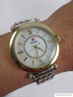 Michele caber mid watch Michele Caber Isle Two Tone 32mm Watch, White Mother of  main image 3