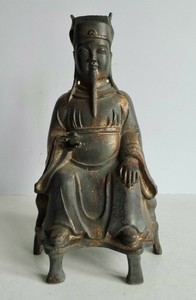 RARE OLD CHINESE BRONZE TEMPLE GOD / BUDDHA STATUE - TRACES OF GILDING - SUPERB