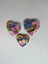 Heart Shaped Hand Painted Flower Nesting Box Set 3 Floral Nature Colorful