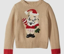 NWT $89 Whoopi Baby Toddler Unisex Beige Holiday Santa Pullover Sweater Size 4T