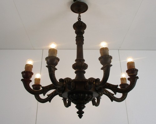 Hand Carved Wooden Chandelier Ornate 8 arm Lights Mid Century Modern Gorgeous - Picture 3 of 9