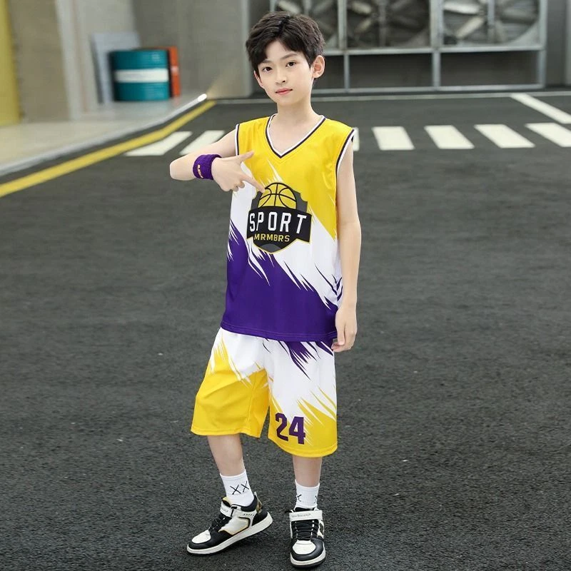 2PCS Kids Boys Sports Outfits Basketball Clothes Summer Sleeve Jersey Sets