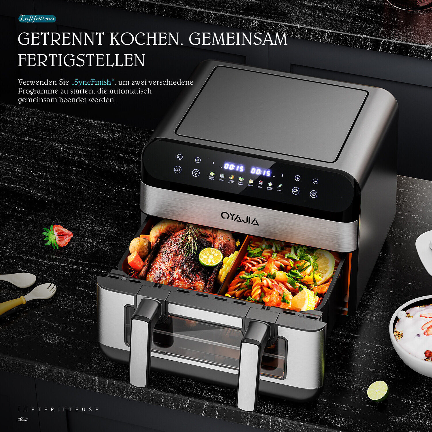 10L Doppel Airfryer Heißluftfritteuse Dual XXL Fritteusen ohne Öl Fett Brzgkbzgs