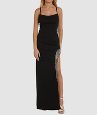 Nightway Women's Black Rhinestone Scuba Crepe Strappy Back Gown Size 6