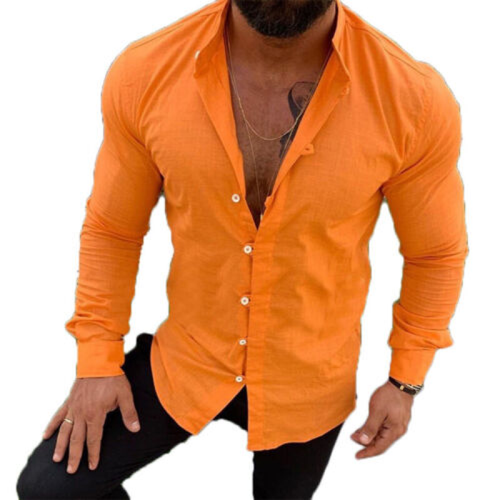 Mens Casual Cotton Linen Shirt Long Sleeve Loose Blouse Button Down Shirts Tops