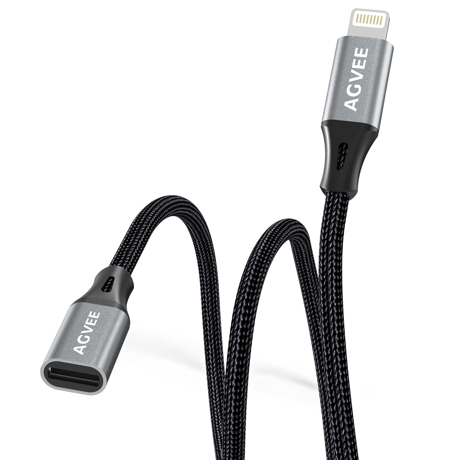 3.3Ft Braided Lightning Extension Cable - Female to Male Full Function Extender