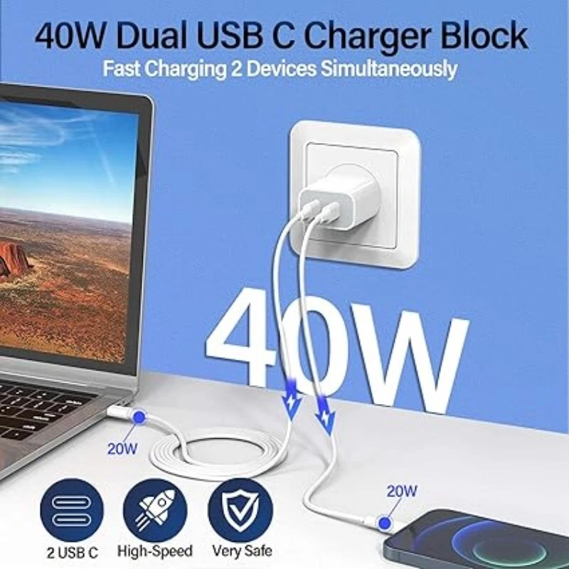 New 40W Fast USB-C Charger Block Dual PD Power Adapter Type-C Wall Charger Plug - Image 3 of 4