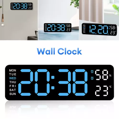 Digital Dual Alarm Wall Clock Electronic Desktop Table Clocks LED Large Display - Picture 2 of 12