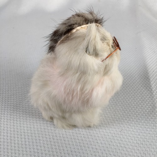 Vintage Real Fur Cat Figurine White Persian Cat w/Glasses & Fur Cap Hat 5" - Picture 7 of 8