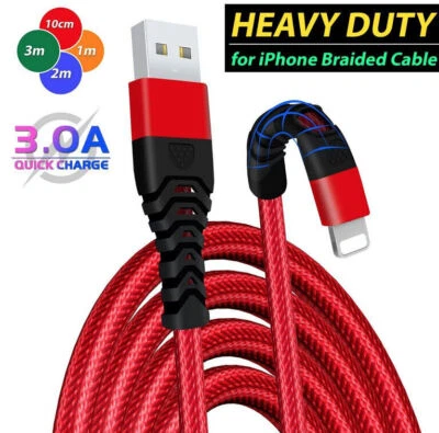 HeavyDuty Braided Long USB Fast Charger Cable Lead For iPhone 14 13 12 11 X 7 8