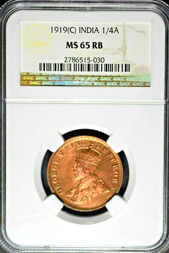 India British 1919(C) 1/4 Anna NGC MS65RB Certified