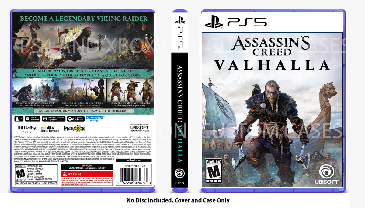 CUSTOM REPLACEMENT CASE NO DISC Assassin's Creed Valhalla PS5 SEE  DESCRIPTION 887256110116