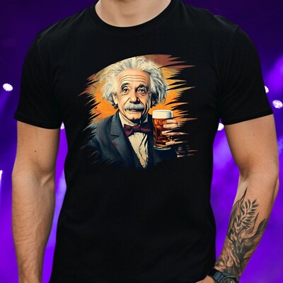 Mens Albert Einstein Beer Print Cotton T-Shirt Size XS to 5XL