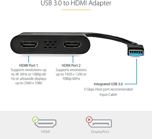 Startech.Com Adaptateur USB 3.0 vers Double HDMI, USB vers 2X HDMI Moniteur Convertisseur pour - Photo 3/12