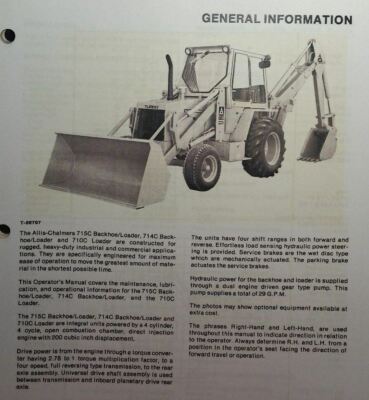洋書 Allis Chalmers Construction Machinery Allis-Chalmers 710C 714C 715C Loader Backhoe Owner Operator Manual