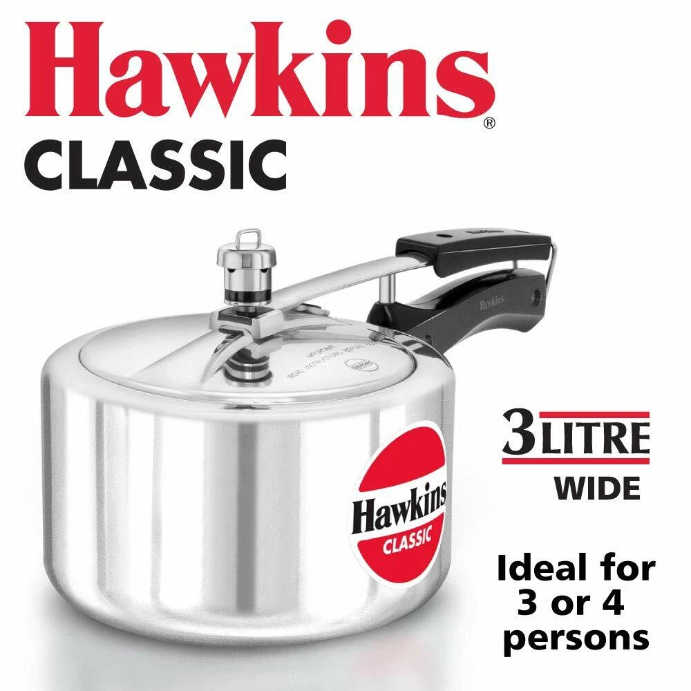 Hawkins Classic Aluminum Pressure Cooker, 3 Litre, Silver