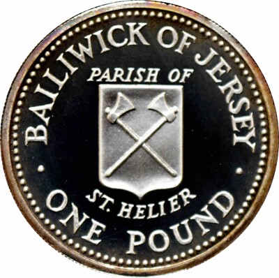 Jersey 1 pound 1983, PROOF, ''Shield of the Parish of St. Helier'' silver coin