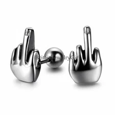 Punk 2pcs Men Women Middle Finger Ear Stud Earrings Stainless Steel Pierced
