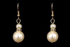 Elegant double pearl and crystal earrings in white pearl, fashion earrings - NEW