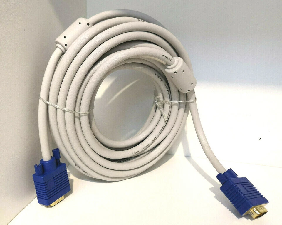 10m VGA Monitorkabel Full HD SVGA Ferrit + vergoldet 15polig Beige NEU / OVP - Bild 2 von 4