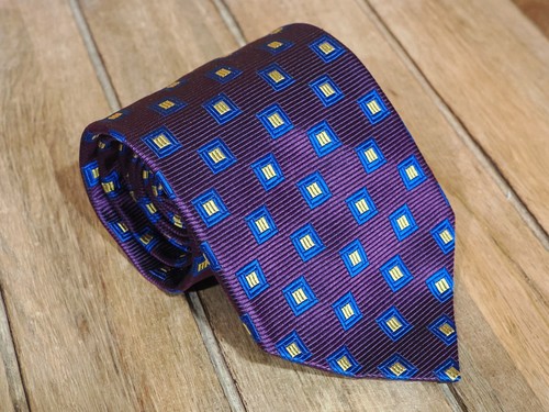 Dunhill Regal lila und blau geometrische Seidenkrawatte England - Bild 1 von 4