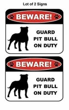 PCSCP 2 Count Beware Guard Pit Bull Silhouette on Duty 9 inch x 11.5 inch Lami