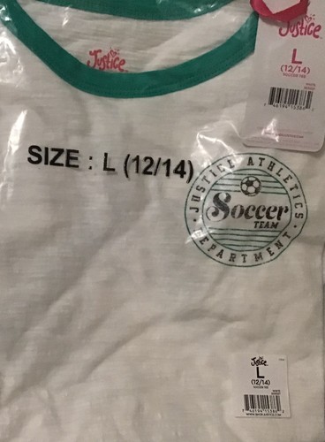 Justice Girls Top White Size 12/14 Pullover Side Tie Knot Soccer Graphic Logo - Picture 10 of 12